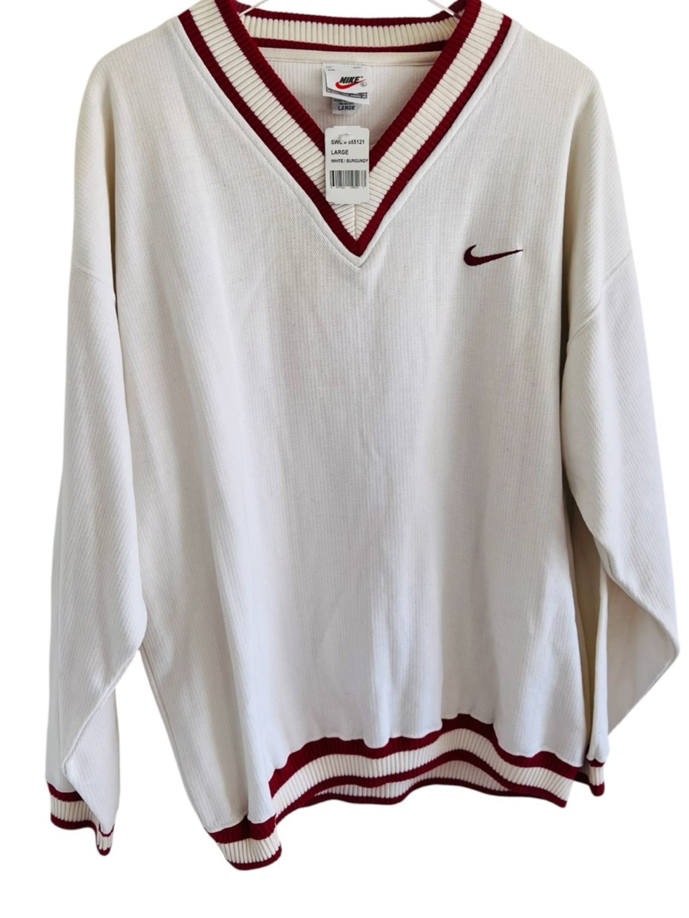 Vintage Nike Men's V-Neck Sweater with Red Trim - Picture 2 of 4
